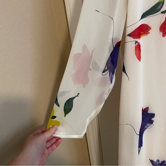 Vintage Anne Crimmins Silk Floral Print Dress with Scarf Cream Size 14 - 16 - Picture 12 of 17